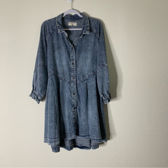 We the free Womens Blue Denim Hannah Long Sleeve Mini Dress L - Picture 2 of 10